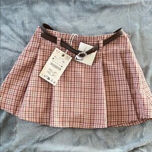 Zara Plaid Pink Skirt with Belt size 6-7